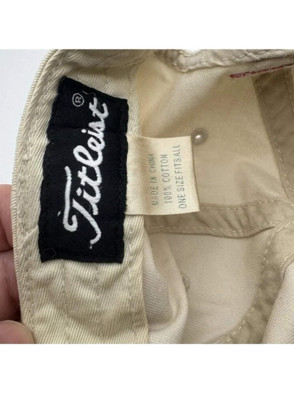 Titleist Golf Hat Cap Men's One Size Adjustable Beige Tan USA Flag Embroidered